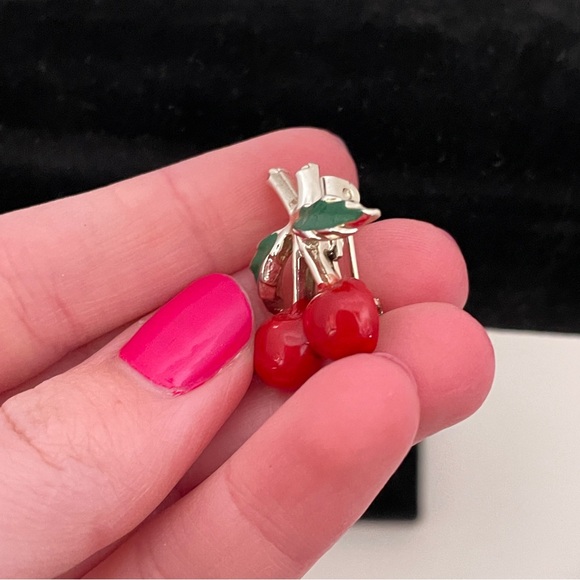 Vintage Silver Tone Red Enamel Cherry Coquette Girl Ballet Dainty Pin / Brooch - Picture 4 of 9